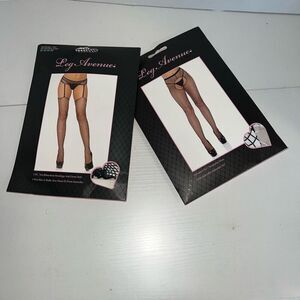Leg Avenue Lot of 2 Pairs Sheer Black Nylon Crotchless Pantyhose O/S 1405 1944